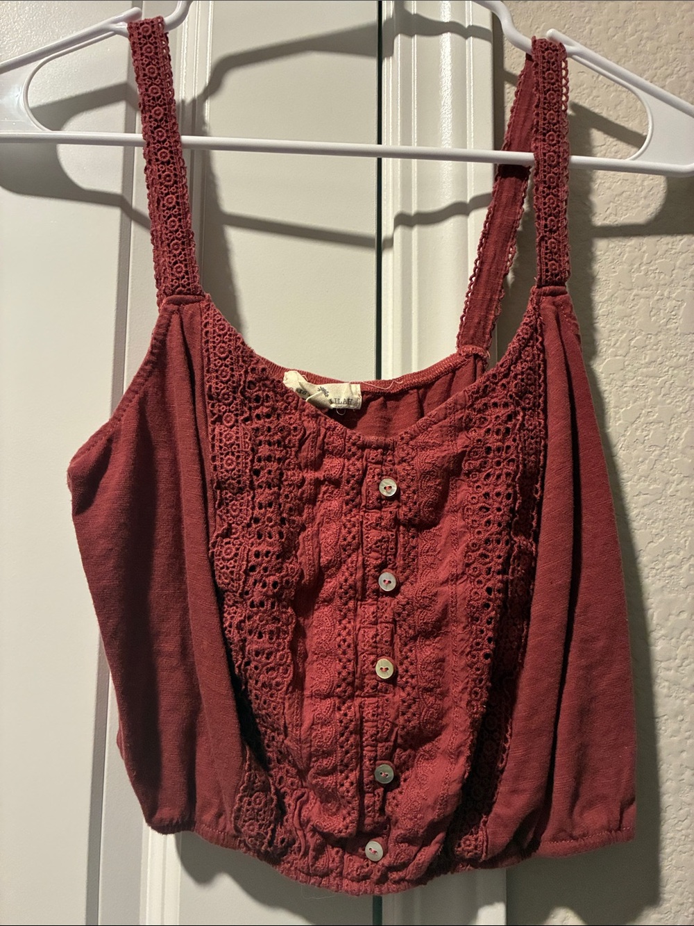 Lace-Front Button Cami in Rust
